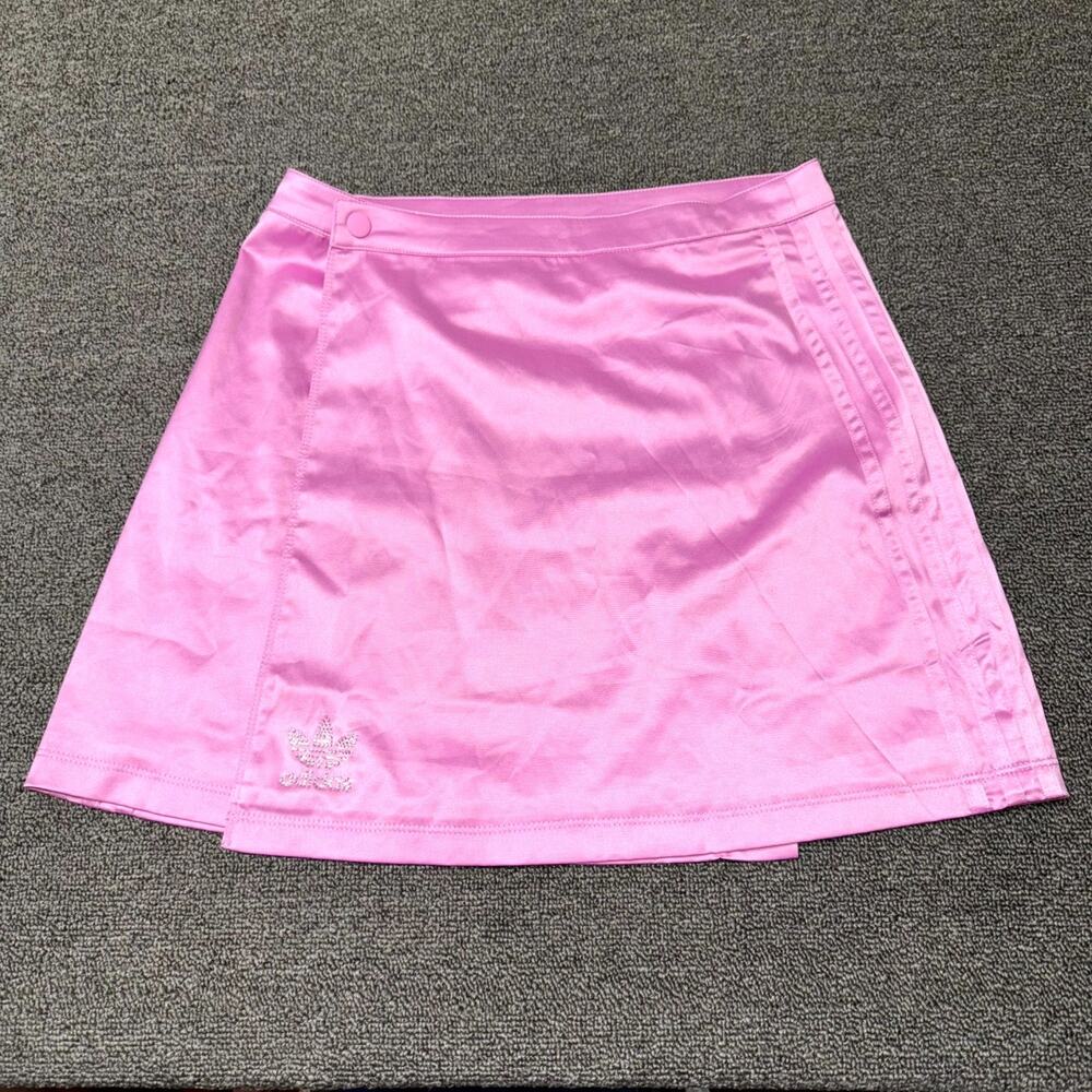 Adidas Wrap Skirt Womens Small Pink Luxe Satin Rhinestone Logo Athletic Wear